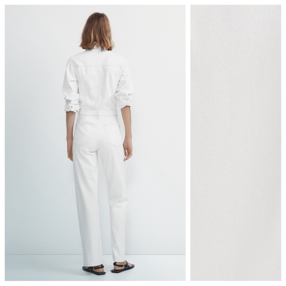 NWT. Massimo Dutti Off White Denim Jumpsuit with Contrast Topstitching. Size S. - Picture 6 of 13